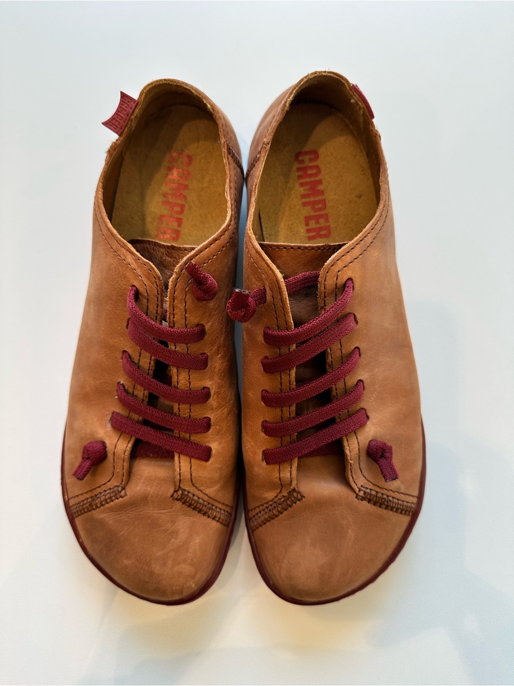 Camper Peu Cami Leather Lace Up Shoes EU 40 Brown Burgundy Comfort Walking Flats